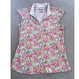 SanSoleil Flamingo Paisley Polo Women Large Multi Excellent UV 50+ SolCool Zip